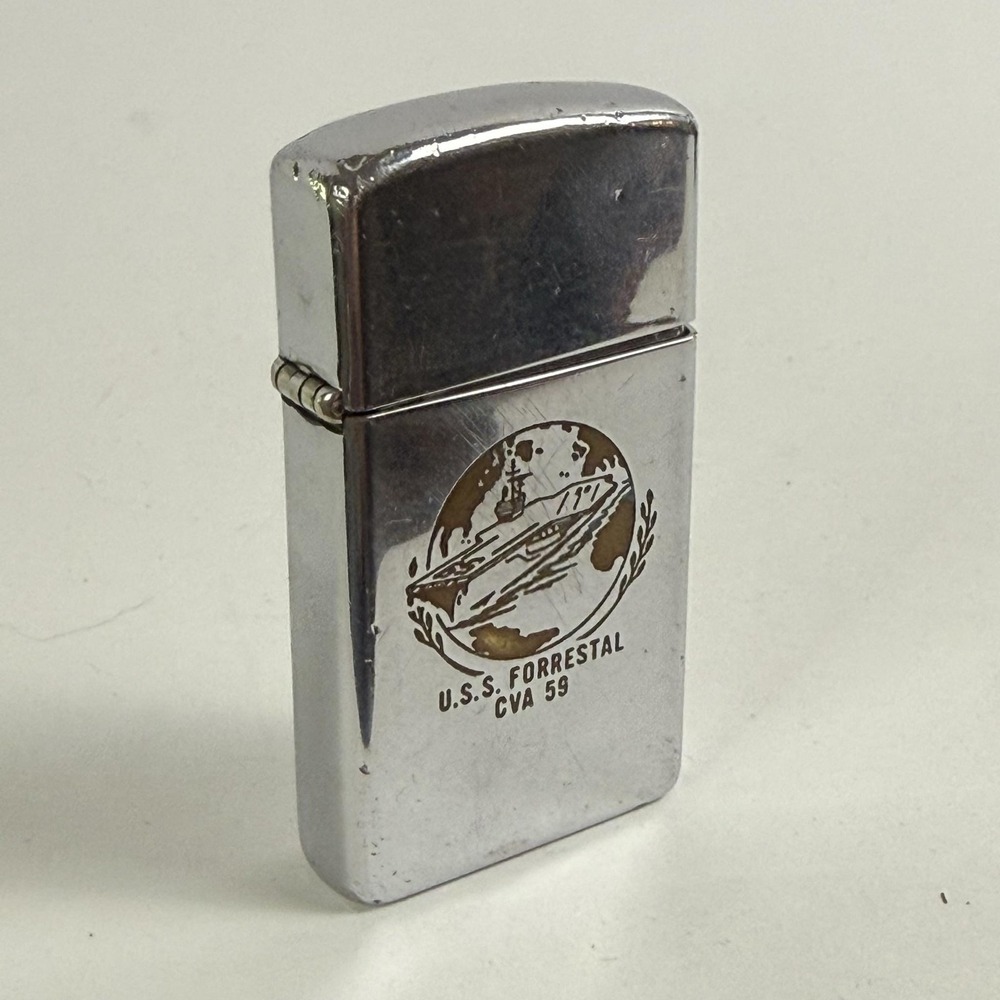 Vintage Zippo U.S.S. Forrestal CVA 59 Chrome Lighter US Navy Military USA Ship
